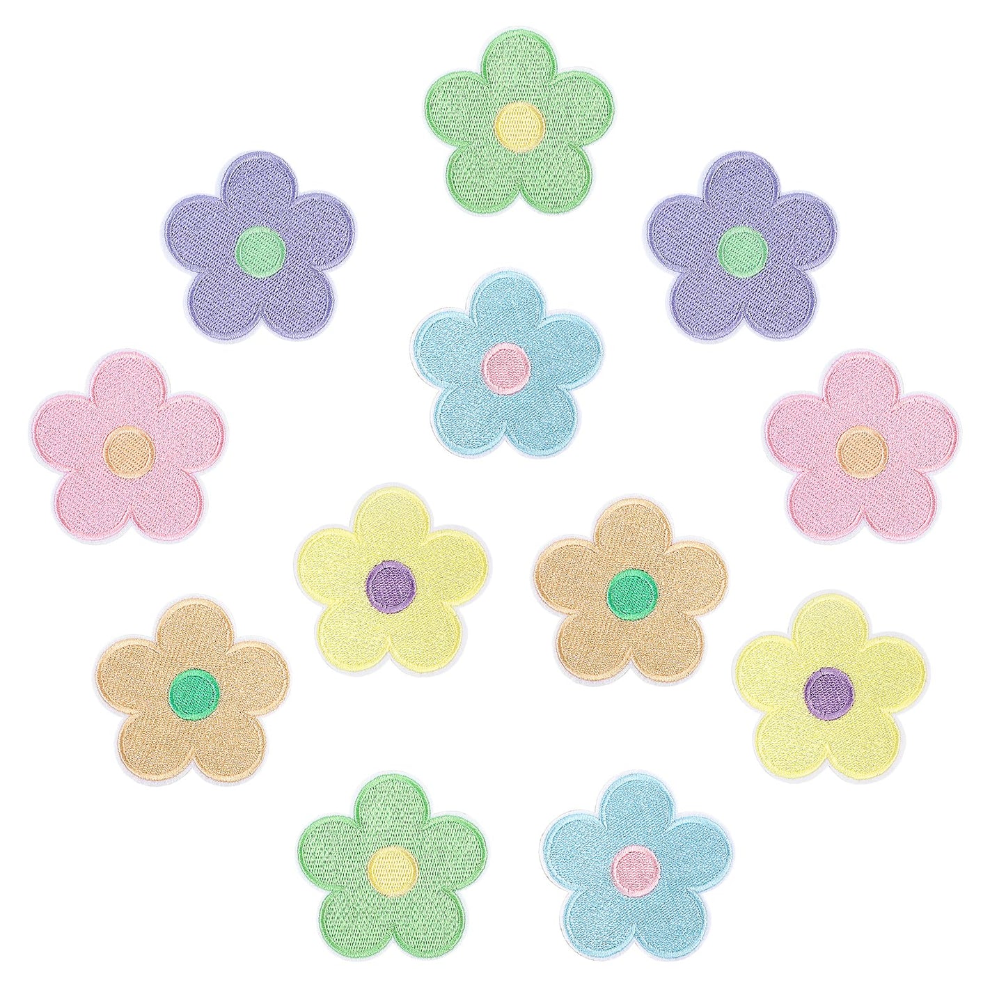 Sibba 12 PCS Flowers Iron On Patches, Colorful Flowers Iron On Patch for Clothing, Macaron Embroidery Patch for Clothing, Jacket, Jeans, Backpack, Hat & DIY Accessories