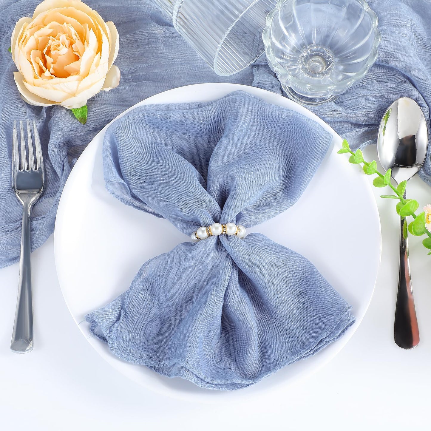 COMNICO 5 Pack Cheesecloth Napkins Washable Reusable 20 x 20 Inches Delicate Rustic Linen Table Dinner Napkins for Thanksgiving Christmas Wedding Party Restaurant Hotel Dinners Decoration