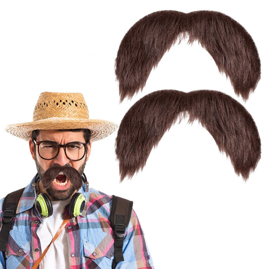 Sibba 2 Pcs Fake Beards Halloween Funny Mustaches Self Adhesive Fake DIY Self Sticky Beard Material Mustache Set Facial Hair Makeup Costumes Accessories Brown Simulation Beard for Costume Party
