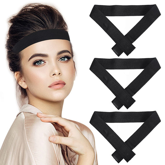 Sibba 3 Packs Elastic Wig Band for Fixed Keeping Hair Wigs in Place Black Nylon Edges Bands Headbands Anti-slip Frontal Melt Edge Lay Scarf Adjustable Hairstyle Holder