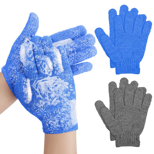Sibba Exfoliating Gloves, 2 Pairs Natural Loofah Shower Scrub Gloves for Body Face, Dead Skin Remover Double Sided Bath Gloves for Women Men