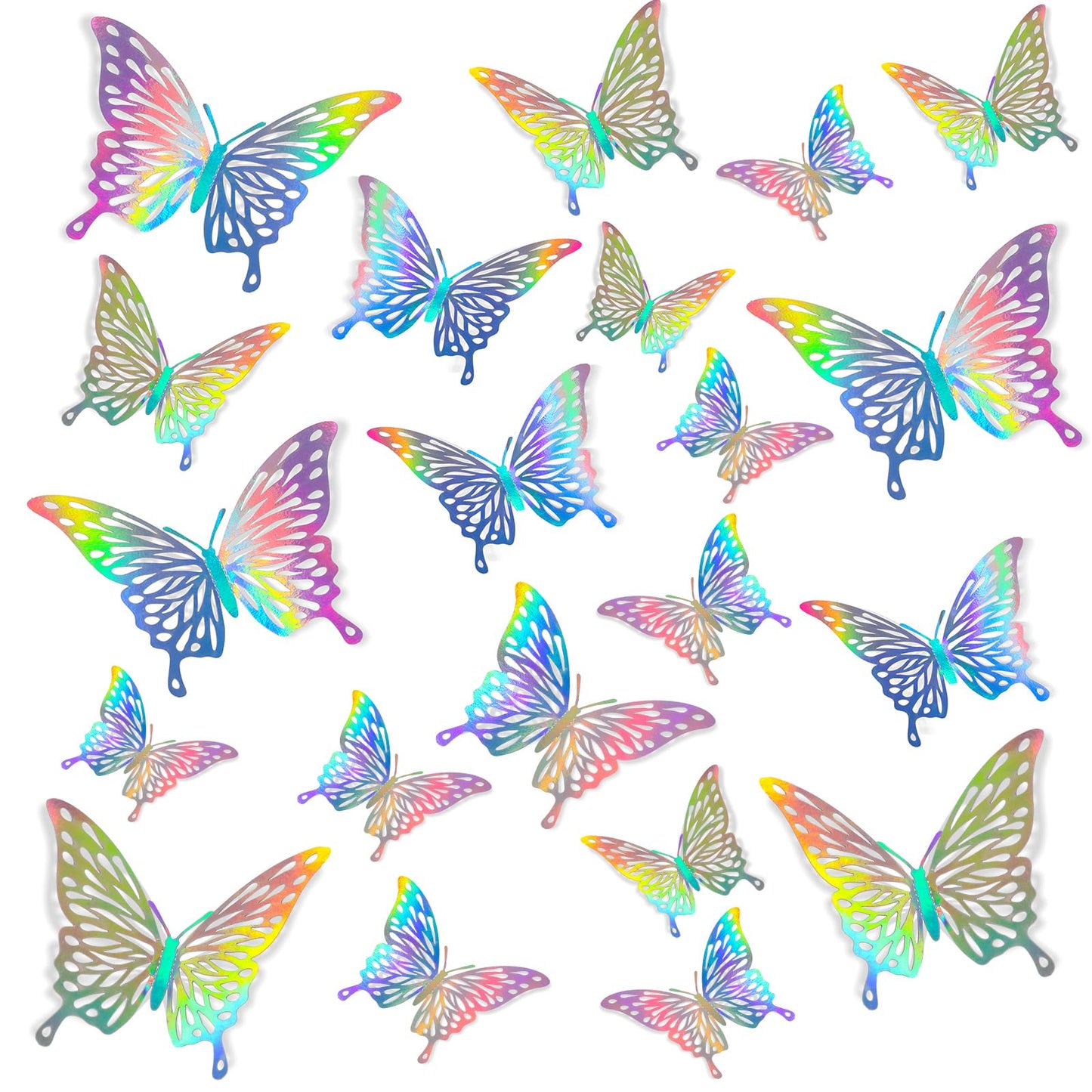 72Pcs 3D Laser Butterfly Wall Decor Glitter Removable Wall Stickers Butterflies Room Decal DIY Art Sticker Decorations for Girl Bedroom Classroom Nursery Birthday Party Wedding Cake Mirror