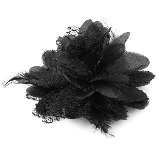 Rose Flower Hair Clip Artificial Flower Brooch Hairpin Feather Hairband Floral Hats Barrette Black Headpiece Accessory for Women Girl Headwear Dress Valentines Easter Wedding Prom Party(Black)