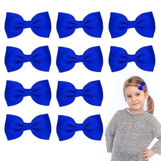 Sibba 10 Pieces Ribbon Hair Bows Alligator Clips Barrettes Ponytail Holder Easter Party Cheerleading Hairpin Styling Headwear Headpiece Accessories for Women (Dark Blue)