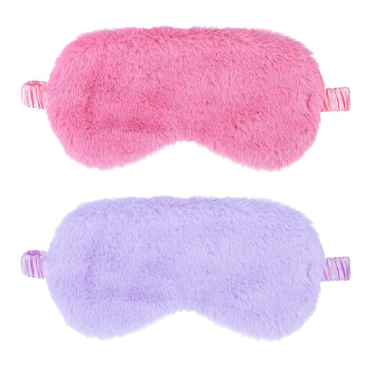 2 Pcs Plush Eye Mask Soft Sleeping Blindfold Eye Cover Comfortable Furry Faux Fur Sleeping Mask Satin Nap Night Eyeshade Cover for Women Men Gift (Rose, Violet)