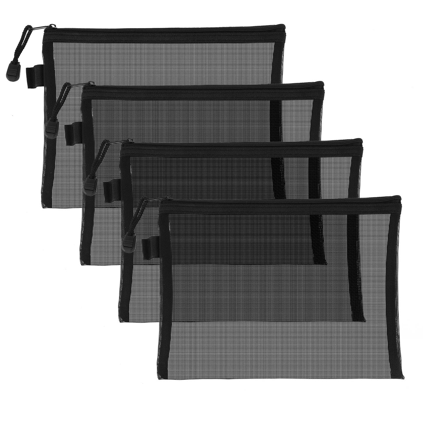 Dimeho 4 Pcs Mesh Pouch Bag Travel Mesh Cosmetic Organizer Bags Nylon Toiletries Organizer Bag Set for Luggage Mesh Bags Home Office Daily Storage Pouch Black