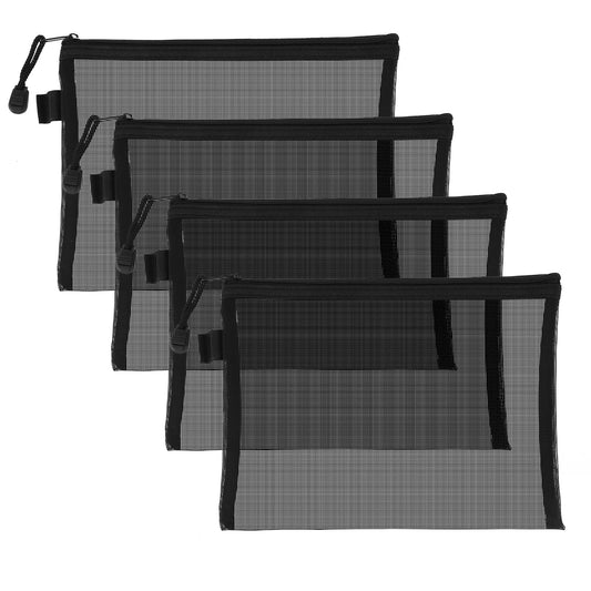 Dimeho 4 Pcs Mesh Pouch Bag Travel Mesh Cosmetic Organizer Bags Nylon Toiletries Organizer Bag Set for Luggage Mesh Bags Home Office Daily Storage Pouch Black