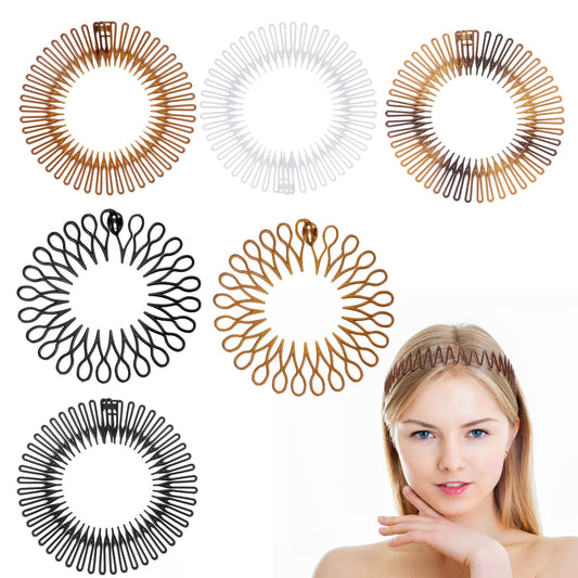 6PCS Full Circular Stretch Comb, Flexible Plastic Round Comb, Elastic Hair Comb Headband Hairband Holder for Women Girls
