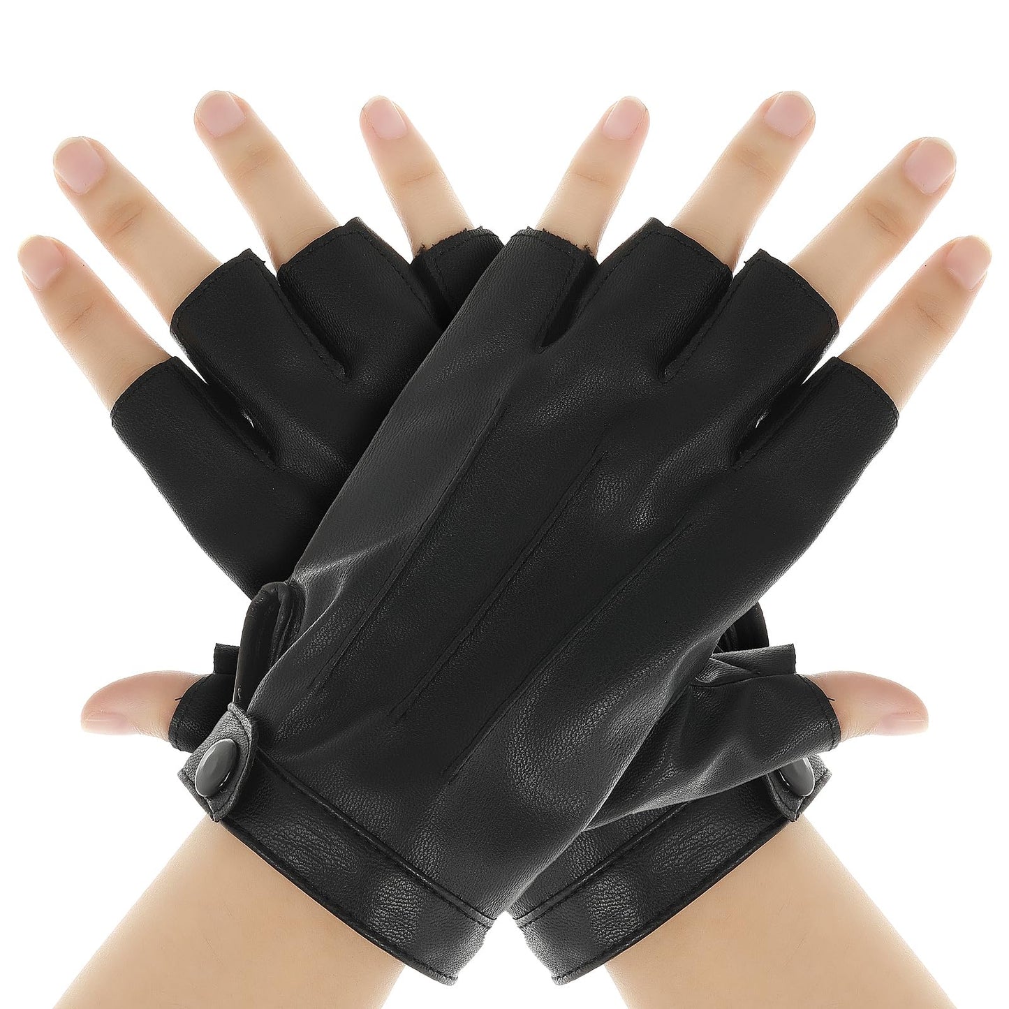 COMNICO Fingerless Driving Gloves PU Faux Leather Half Finger Glove Outdoor Sport Mittens Halloween Cosplay Costume Gloves for Men Women Teens