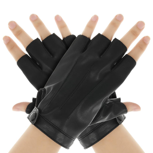 COMNICO Fingerless Driving Gloves PU Faux Leather Half Finger Glove Outdoor Sport Mittens Halloween Cosplay Costume Gloves for Men Women Teens