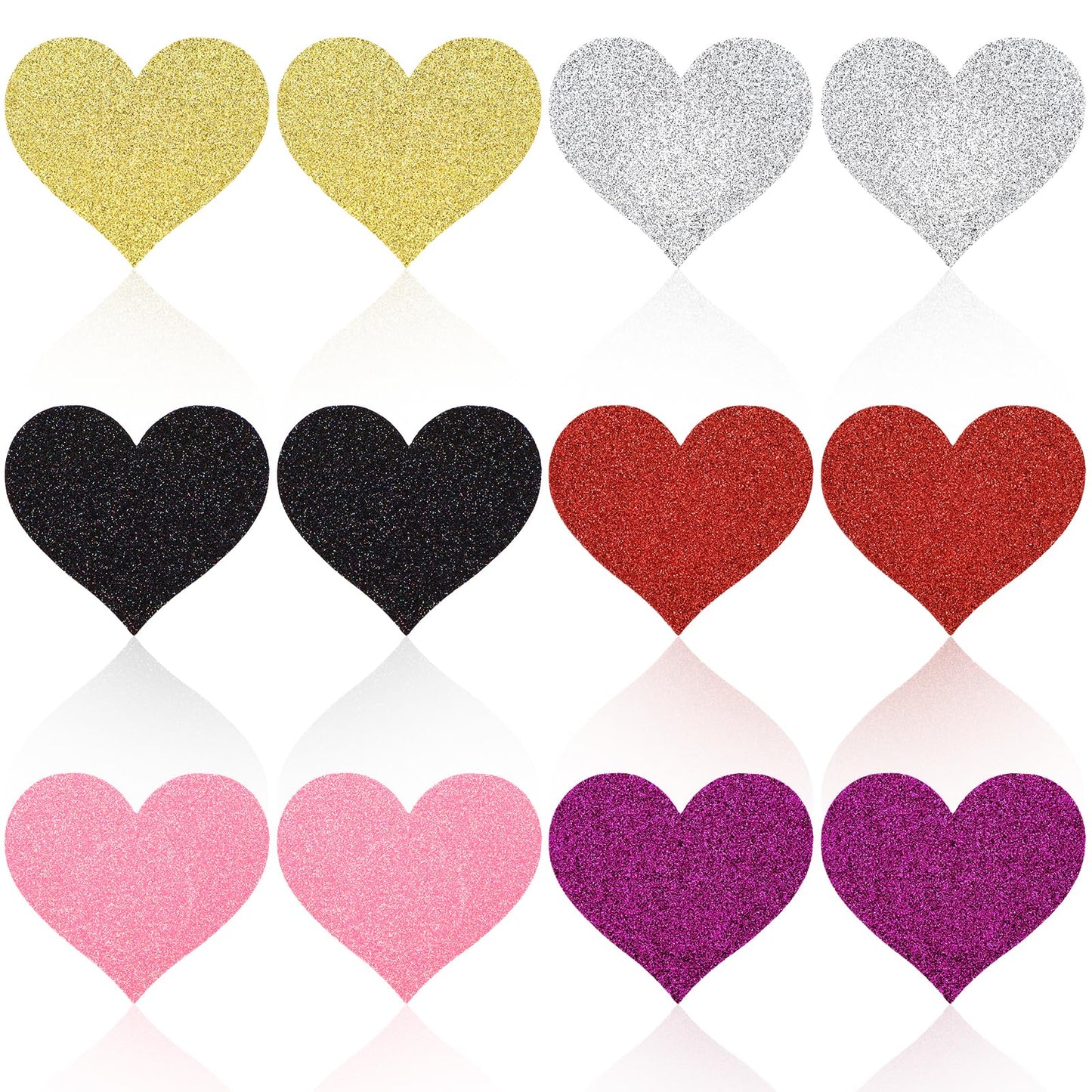 Sibba Nipple Petals Breast Covers 6 Pcs Heart Shaped Pasties Sticky Chest Patch Glitters Bra Pad Coverings Women Rhinestone Coverings No Show Padding Fit Festivals, Raves, Parties (Multicolor)