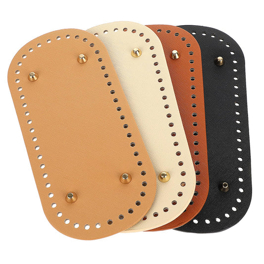 COMNICO Bag Bases for Crochet, 4Pcs Oval Leather Bag Bottom Pad Knitting Crochet Base with Holes 4 Colors Purse Bottom Shaper Pad for Handbag Purse Tote Shoulder Crossbody Bag Crafts Making