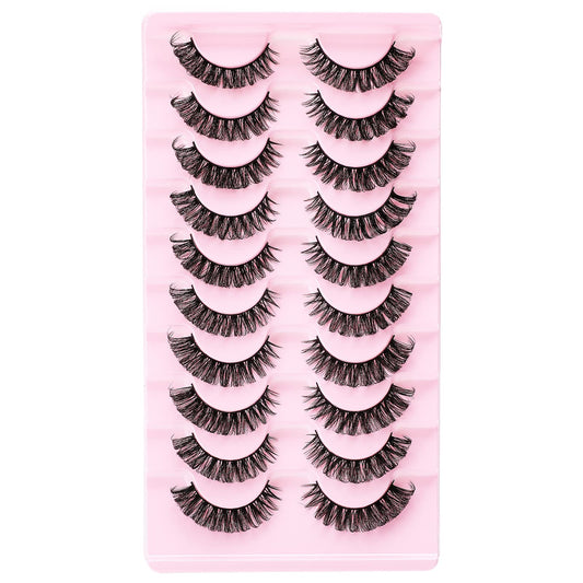 WLLHYF 10 Pairs Faux Mink False Eyelashes, 8D Natural Reusable Makeup Lashes, Black, Soft & Comfortable, Fluffy Wispy Short False Eye Lashes for Women Girls