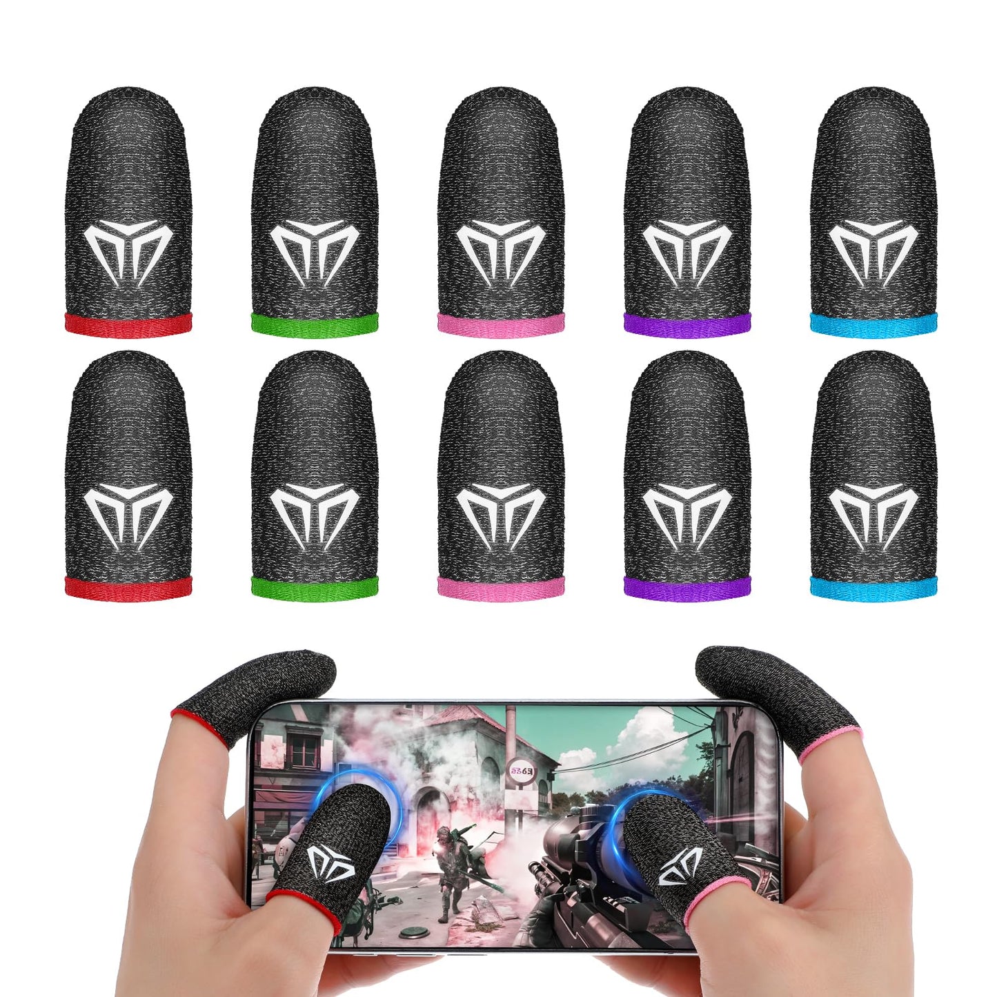 YBEATY Pack of 10 Gaming Finger Sleeves Touchscreen Finger Sleeve Silver Fibres Game Elastane Breathable Anti-Sweat Finger Sleeves Mobile Gaming Thumb Sleeve Gloves Finger Cover
