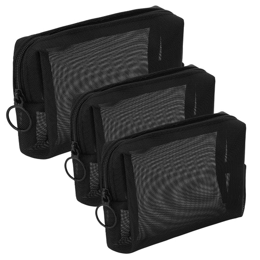 WLLHYF 3 Pieces Small Zipper Pouch, Mini Mesh Cosmetic Bags Portable Coin Purse Cosmetic Case Mesh Storage Bags for women Travel Beauty Makeup Lipstick Cosmetic Accessories Organizer, black, Fashion