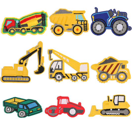 COMNICO Car Truck Iron on Patches, 9 Pcs Engineering Vehicle Embroidery Patches Kids Sew On Applique Badge on DIY Patch Car Truck Decoration Patch for Clothes Hats Jackets Bags Jeans Shoes