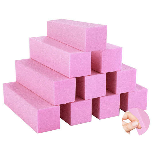 Sibba Nail Sanding Blocks, 10 Pcs Pink Sponge Nail File Set for Smoothing Shaping Polishing, Nail Art Tools for Home Salons Use