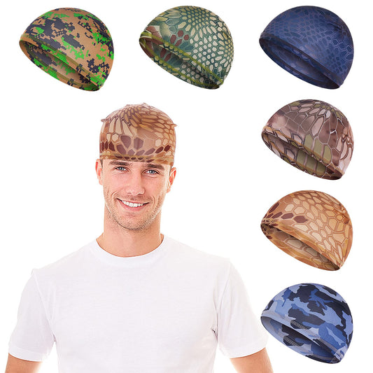 Sibba 6 Pieces Cycling Hat Cap Breathable Skull Hair Accessories Baseball Football Running Black Liner Cover Large Head Cooling Waves Headwear for Men Women Adults (Camouflage)