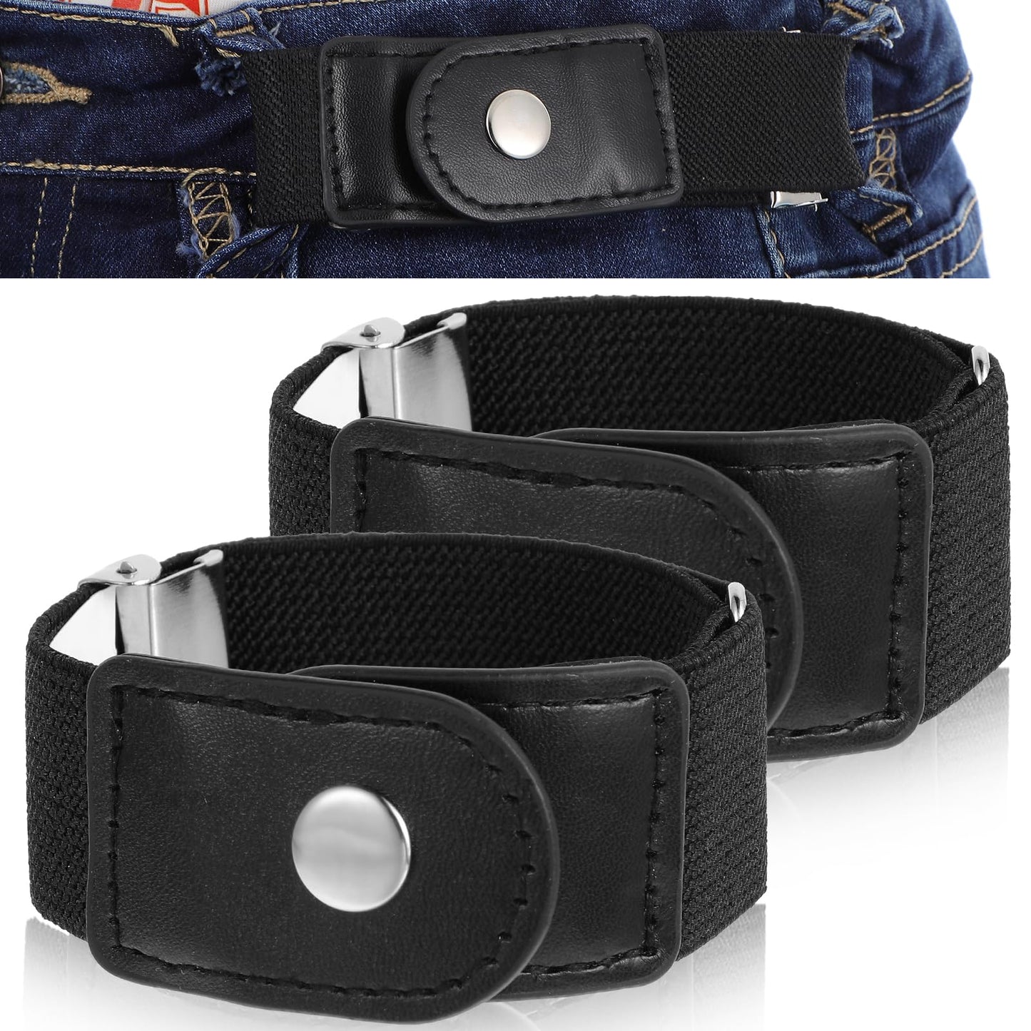 YBEATY 2 Pcs Men 2 Loop No Buckle Elastic Belt Invisible Stretch Belt Buckle-less No Bulge Invisible Side Belts for Jeans Pants Men Women Father Day Easy To Use Fits Waist 10.23-14.17in