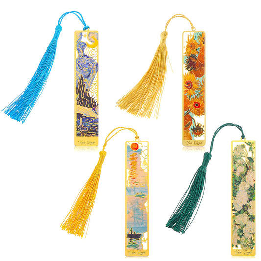Sibba Book Marks for Book, 4Pcs Hollow Flower Metal Bookmarks with Tassels, Durable Retro Handmade Bookmarks for Women Kids Students Teachers and Book Lovers, Pretty&Increase Reading Interest