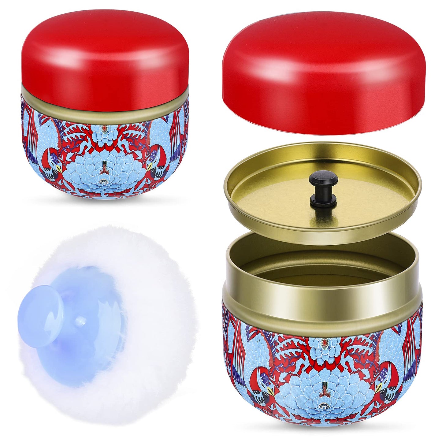 Sibba Powder Case with Powder Puff for Body Powder Empty Container Dusting Powder Box Baby After Bath Powder Puff Kit Makeup Powder Dispenser Case (Red)