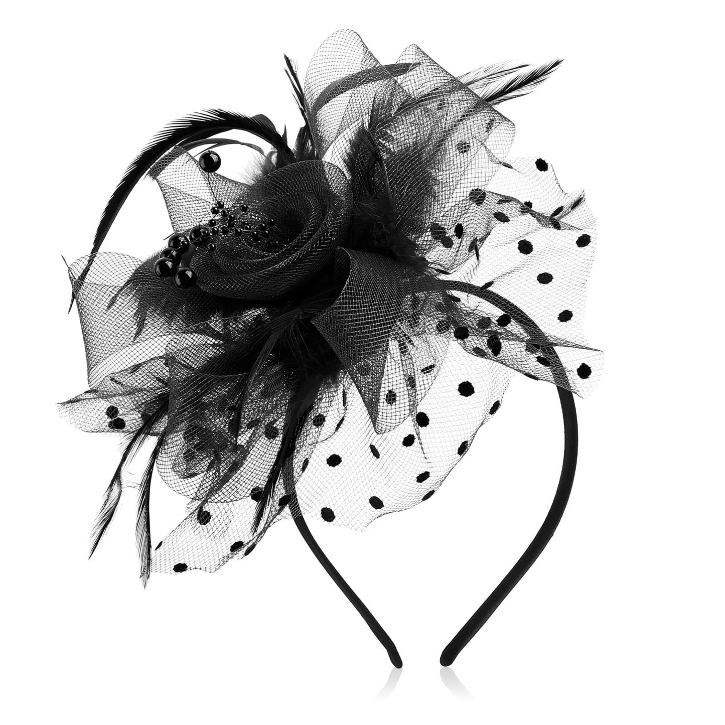 Sibba Women's Fascinator Hat Flower, Mesh Feathers Headband, Tea Party Clip Headpiece, Hair Accessories for Party Church Wedding for Women Girls (Black)