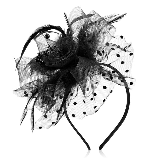 Sibba Women's Fascinator Hat Flower, Mesh Feathers Headband, Tea Party Clip Headpiece, Hair Accessories for Party Church Wedding for Women Girls (Black)