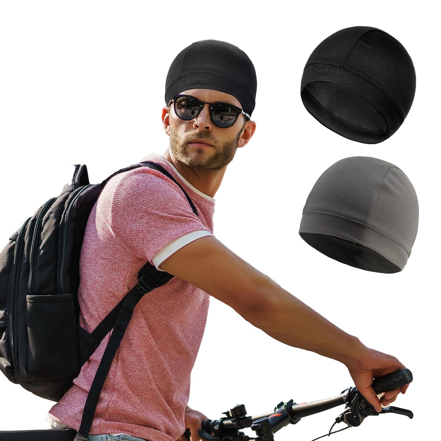 2 Pcs Cooling Skull Caps Helmet Liner Fashion Breathable Slouchy Beanie Bicycle Cycling Sport Caps Helmet Head Cap for Men Sweat Wicking Thermal Beanie for Men Women Cycling Running