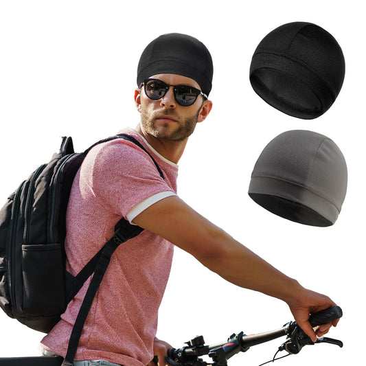2 Pcs Cooling Skull Caps Helmet Liner Fashion Breathable Slouchy Beanie Bicycle Cycling Sport Caps Helmet Head Cap for Men Sweat Wicking Thermal Beanie for Men Women Cycling Running