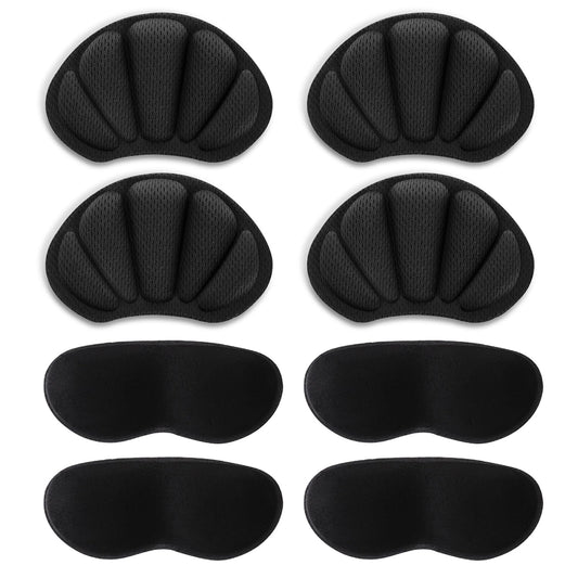 4Heel Cushion Pads, Mesh Adhesive Heel Grips Inserts for Boots, Loose Shoes Too Big, Reusable Heel Guards Liners for Women Men, Anti Blister Shoe Liners Heel Protectors (Black, 4 Pairs)