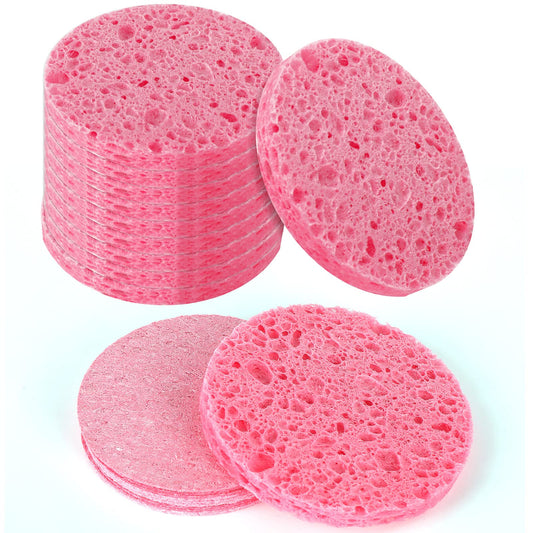 Sibba Compressed Facial Sponges, 10 Pieces Round Cellulose Facial Sponges, Face Exfoliator Cleansing Sponge, Natural Cosmetic Spa Sponges for Facial Cleansing, Massage, Pore Exfoliating, Mask, Makeup