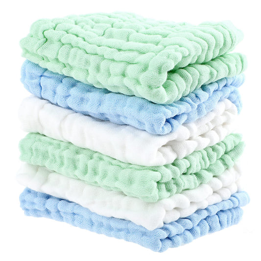 Sibba 6 PCS Baby Washcloths Facial Towels Newborn Bath Face Wash Grooming Kit Water Absorbent Wipe Tub Cloth Set Head Drying Supplies Bathtub Shower Infants Home Use Travel
