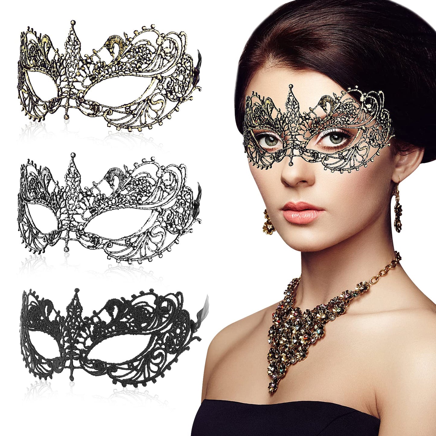 Sibba Set of 3 Masquerade Masks Lace Venetian Masks for Women Sexy Face Mask Lady Girl Lace Eye Mask Wedding Fancy Dress Masked Ball Christmas Halloween Carnival Costume Party Evening Prom Multicolor