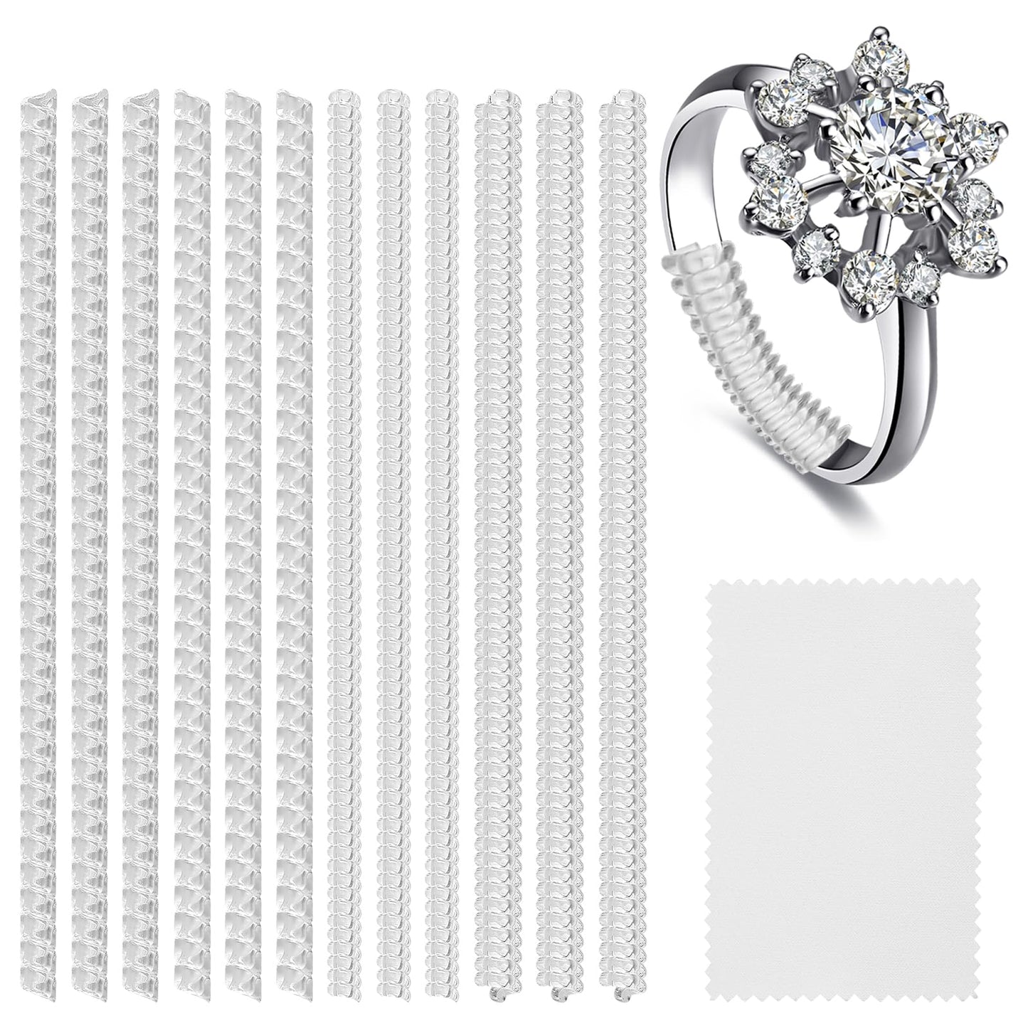 Sibba Invisible Ring Size Adjuster for Loose Rings, 12 Pack 4 Sizes Clear Ring Sizer Adjuster, Invisible Ring Guards Fit Any Rings, Spiral Silicone Tightener Set for Men and Women