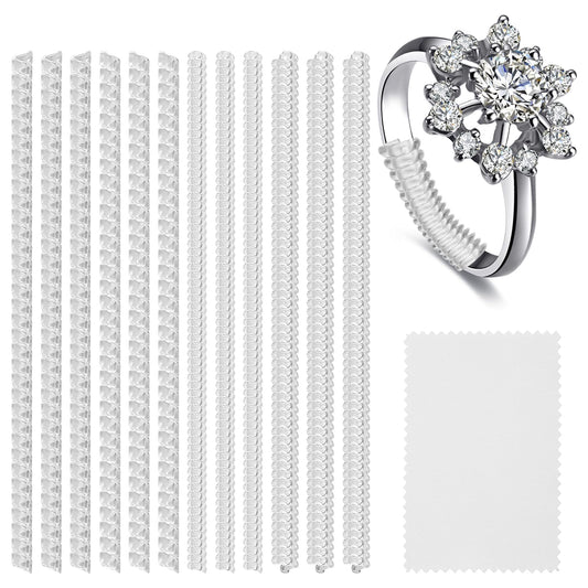 Sibba Invisible Ring Size Adjuster for Loose Rings, 12 Pack 4 Sizes Clear Ring Sizer Adjuster, Invisible Ring Guards Fit Any Rings, Spiral Silicone Tightener Set for Men and Women