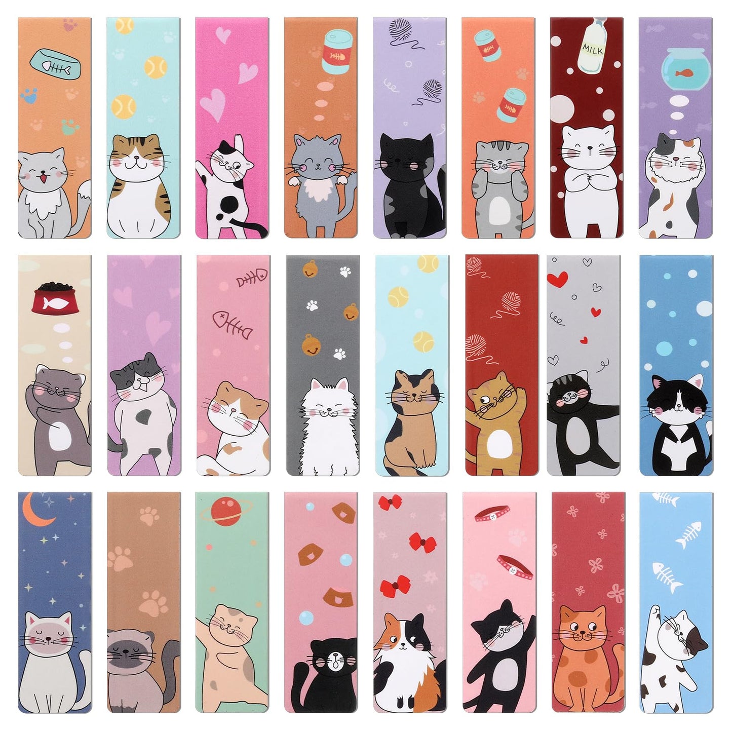 24 Pcs Magnet Bookmarks Cats Book Marker Clip Cute Magnet Page Markers Double Sided Book Page Clip Graduation Inspirational Bookmark for Teachers Students Book Lovers Reading Supplies