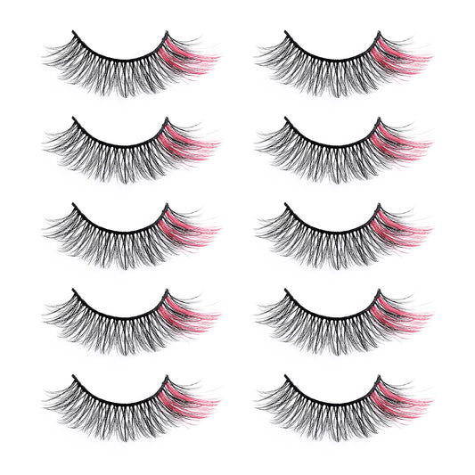 Sibba Multi-layered 3D Colored False Eyelashes Extensions 5 Pairs Dramatic Glitter 18mm Faux Mink Fake Lashes Pack Wispy High Crossed Volume Cat-Eye Strip Eye Christmas Makeup Cosplay (Style 03 Pink)