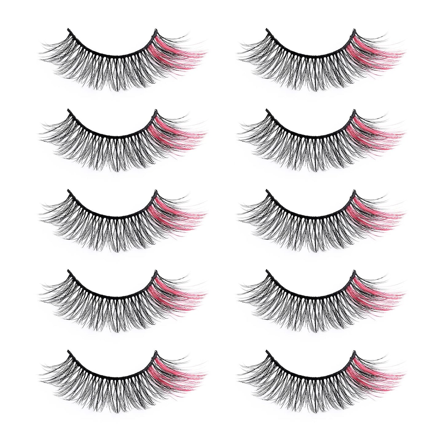 Sibba Multi-layered 3D Colored False Eyelashes Extensions 5 Pairs Dramatic Glitter 18mm Faux Mink Fake Lashes Pack Wispy High Crossed Volume Cat-Eye Strip Eye Christmas Makeup Cosplay (Style 03 Pink)
