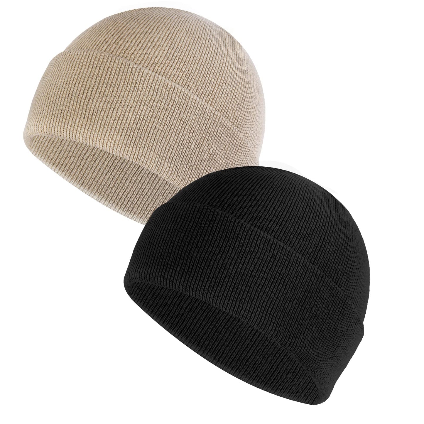 Sibba 2 Pieces Unisex Beanie Hat Soft Lightweight Winter Knit Cuffed Caps Fisherman Beanie Warm Windproof Skull Cap for Men and Women