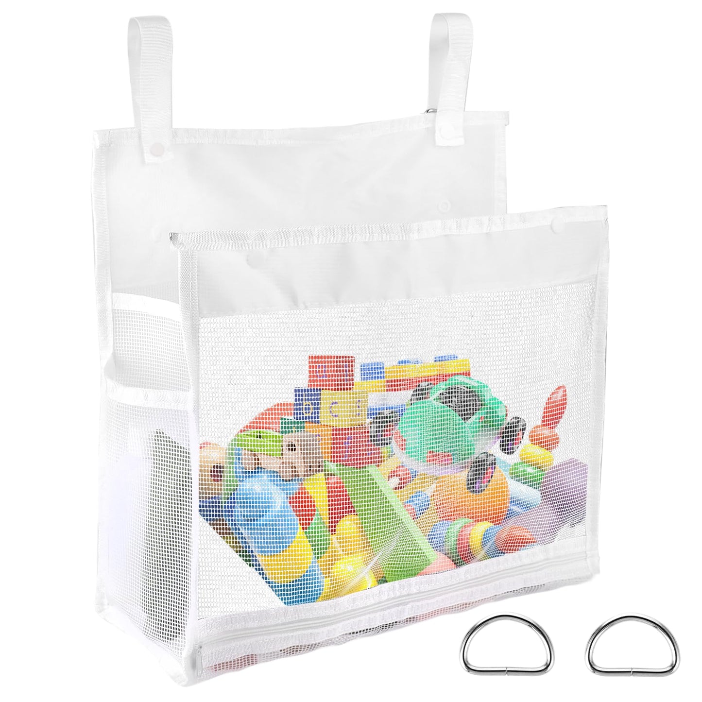 COMNICO Baby Bath Toy Organizer Bathtub Toy Holder Shower Caddy 14× 11 × 6 inches Toy Storage Net Bags with 2 Side Pockets Hanging Bag Multi-use Bathroom Decor for Kids Toddlers School Office Storage