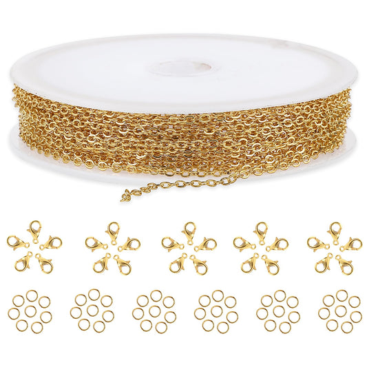 16 Feet 1.5MM DIY Link Necklace Chain Curb Chain, Gold Necklace Chains with Lobster Clasps and Jump Rings, Jewelry Chain Links for Making Necklace Earring Bracelet DIY Craft Supplies