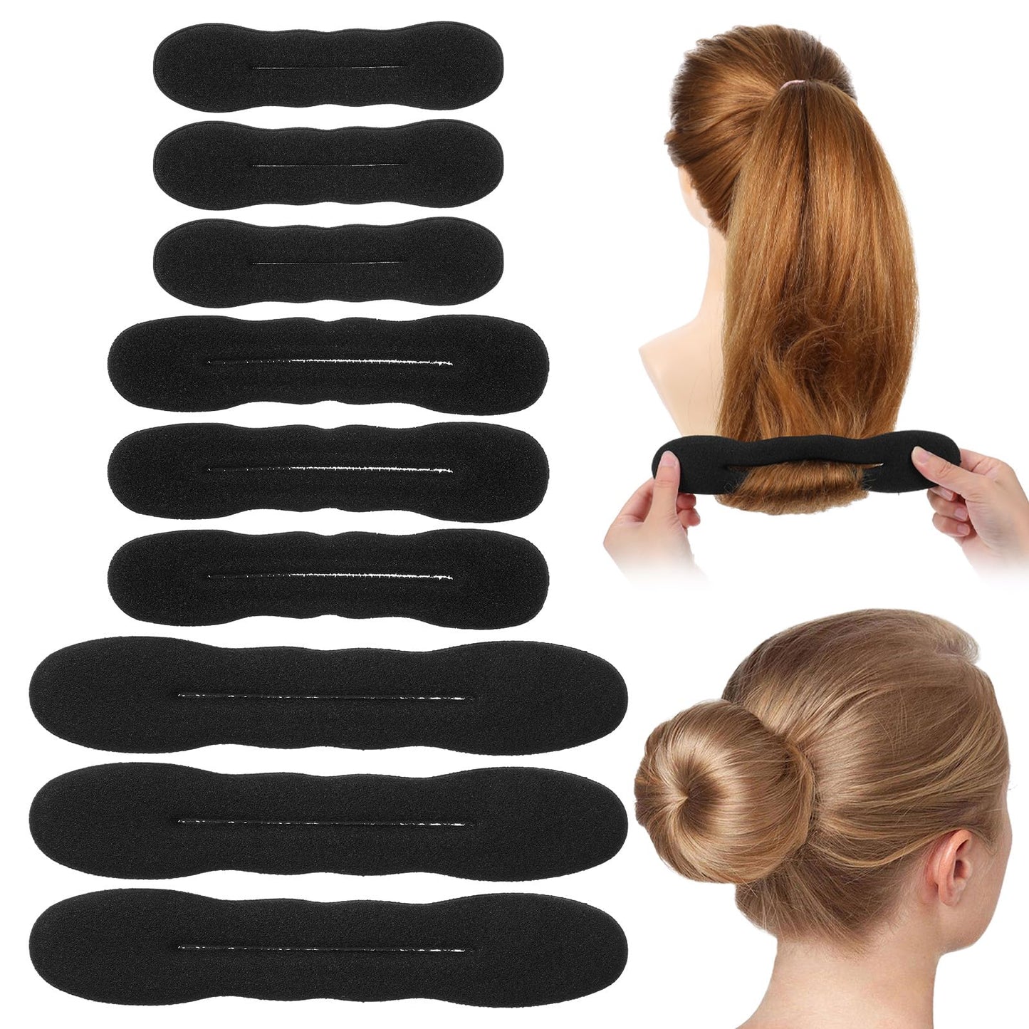 9 Pcs Hair Bun Maker Sponge Hair Buns Shaper Snap Roll Sponge Curler Clips Foam Sponges Buns Hairs Styling Accessories Easy Bun Twister for Ballet French Twist Long Thin Curly Straight Wavy