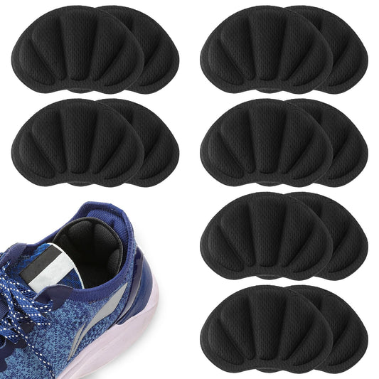Back of Shoe Heel Inserts, 12Pcs Mesh Self-Adhesive Heel Cushion Pads for Women Men, Heel Cushion Inserts Prevent Shoes Too Big Anti Blister Shoe Liners Heel Protectors(Black,3 Pairs)