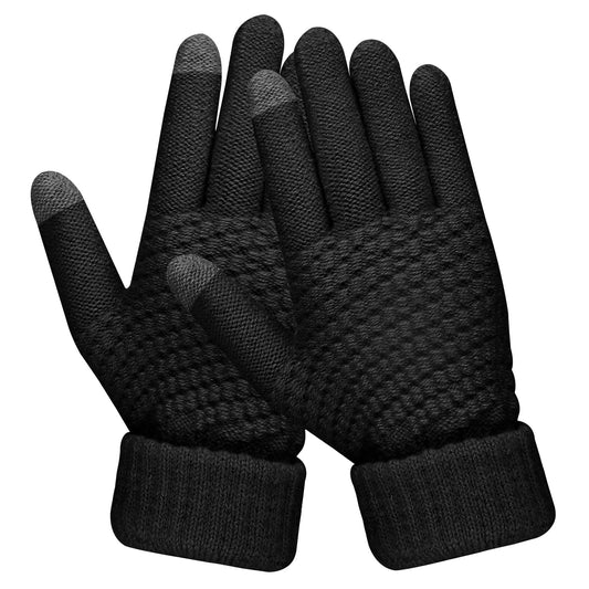 Sibba Women's Winter Touchscreen Gloves, Warm Wool Lined Gloves, Thermal Knitted Stretchy Cuff Mittens for Cycling Running Driving Riding Outdoor(Black)