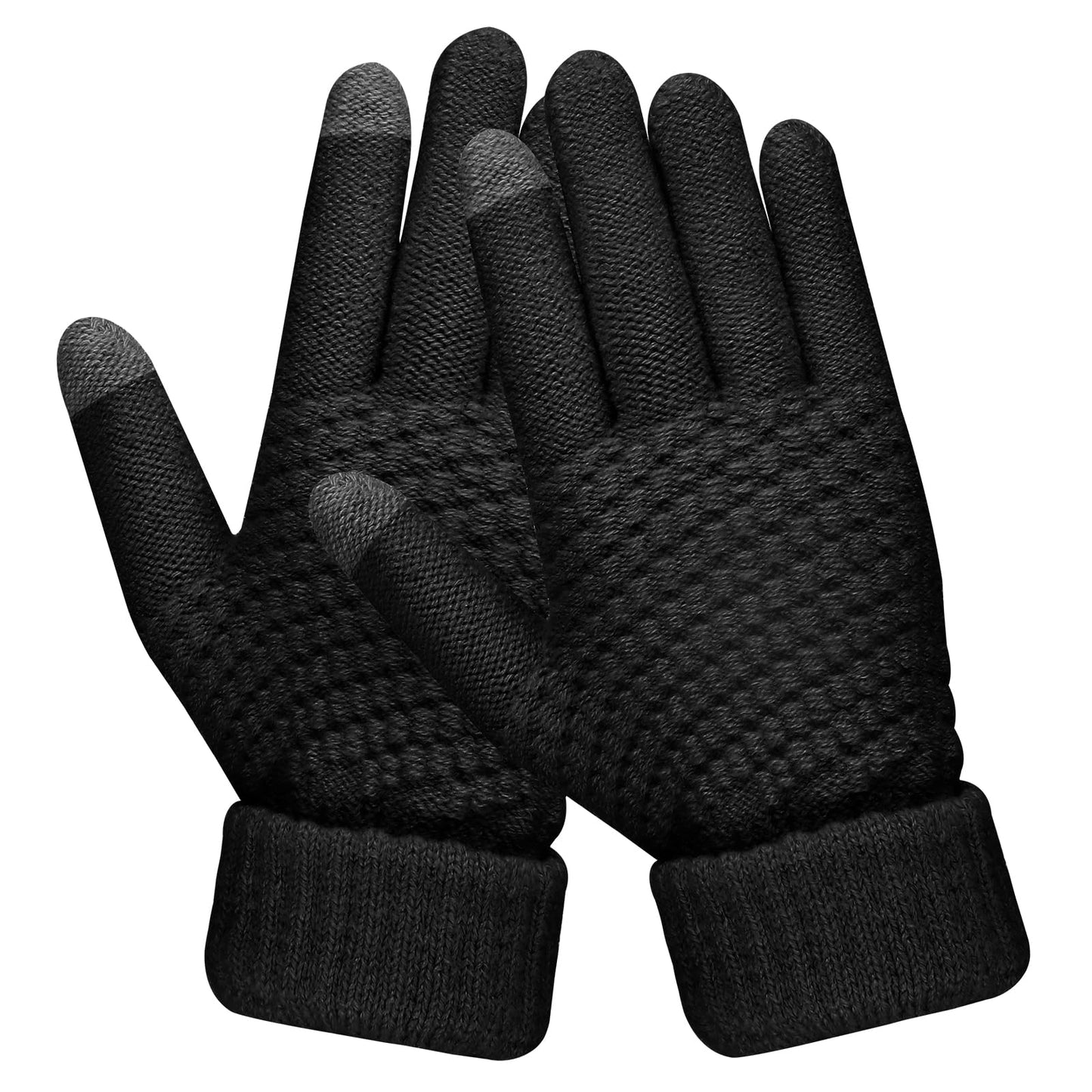Sibba Women's Winter Touchscreen Gloves, Warm Wool Lined Gloves, Thermal Knitted Stretchy Cuff Mittens for Cycling Running Driving Riding Outdoor(Black)