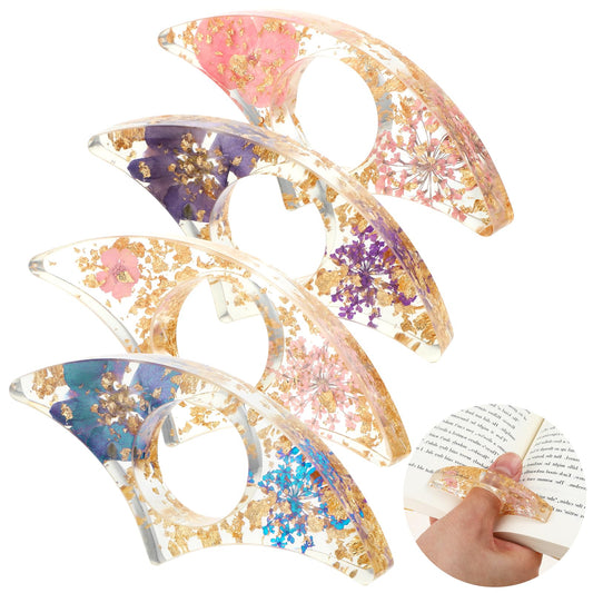 Dimeho 4 Pcs Book Page Holder Dried Flower Resin Thumb Book Page Holder for Reader Handmade Floral Bookmark Ring Book Opener Reading Accessories Gift for Book Lovers Bookworm Teacher