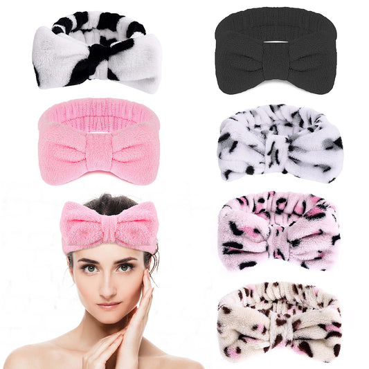 Sibba 3 Pairs Makeup Headband, Bowknot Hair Bands Spa Headbands Women Girls Coral Fleece Elastic Headband Washing Face Hair Wrap for Washing Face Shower Sports Beauty Skincare(Multicolor)