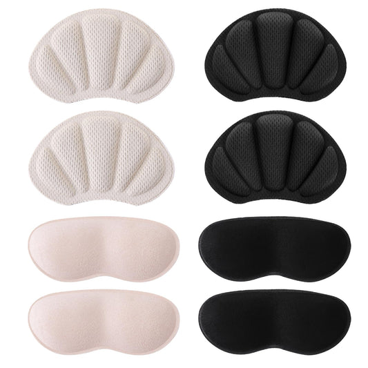 4 Pairs Heel Cushion Pads, Mesh Adhesive Heel Grips Inserts for Boots, Loose Shoes Too Big, Reusable Heel Guards Liners for Women Men, Anti Blister Shoe Liners Heel Protectors Improve Shoe Fit