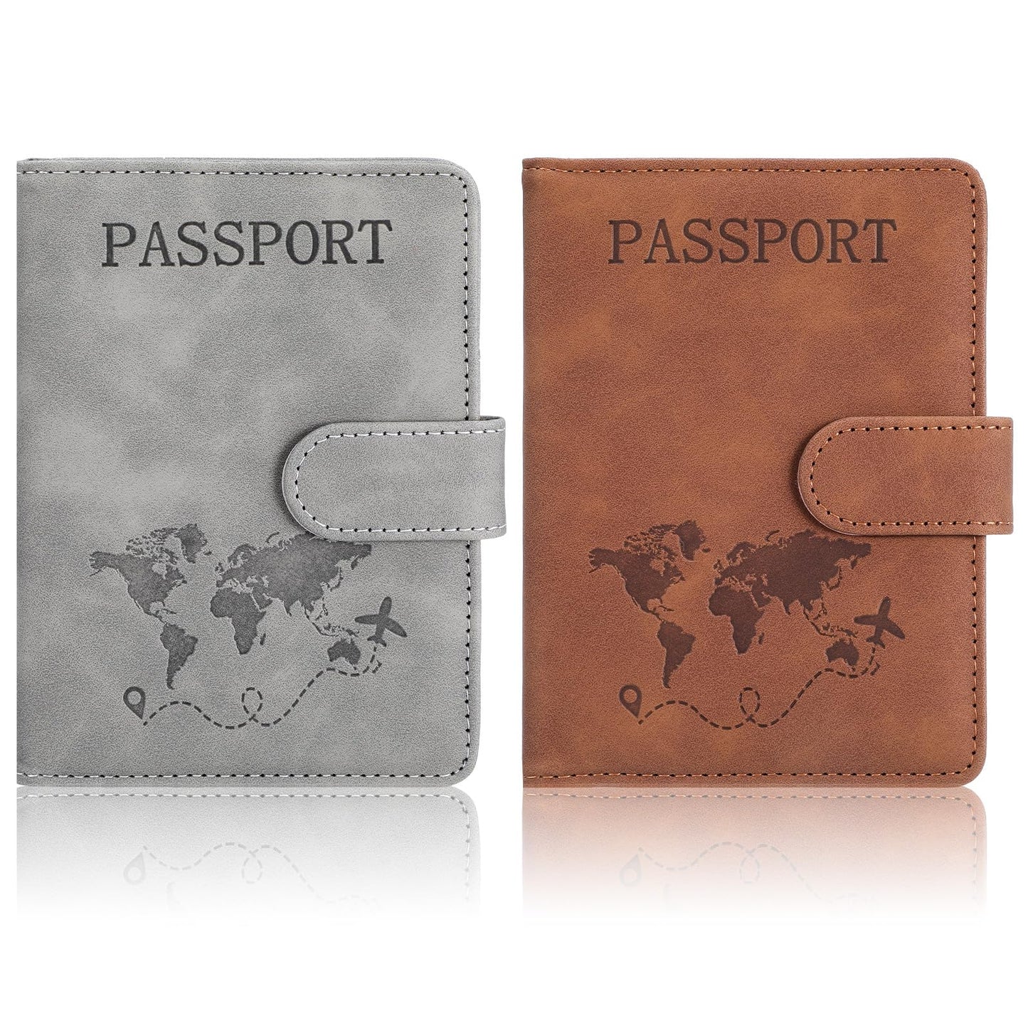 Wanmu 2Pcs Passport Holder for Travel Essentials, Waterproof RFID Blocking Travel Wallet Passport Holder, PU Leather Passport Book Card Holder Case, Passport Book Cover for Women and Men