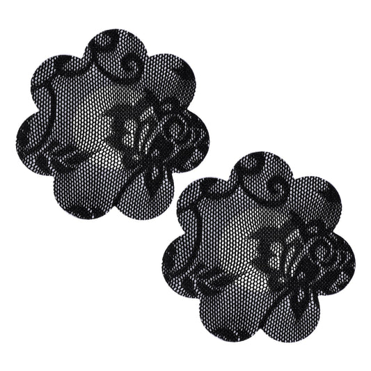 COMNICO Nipple Covers Lace Petal Pasties Self-Adhesive Breast Covers Pasties Nipple Stickers for Women Rave Party (Black)